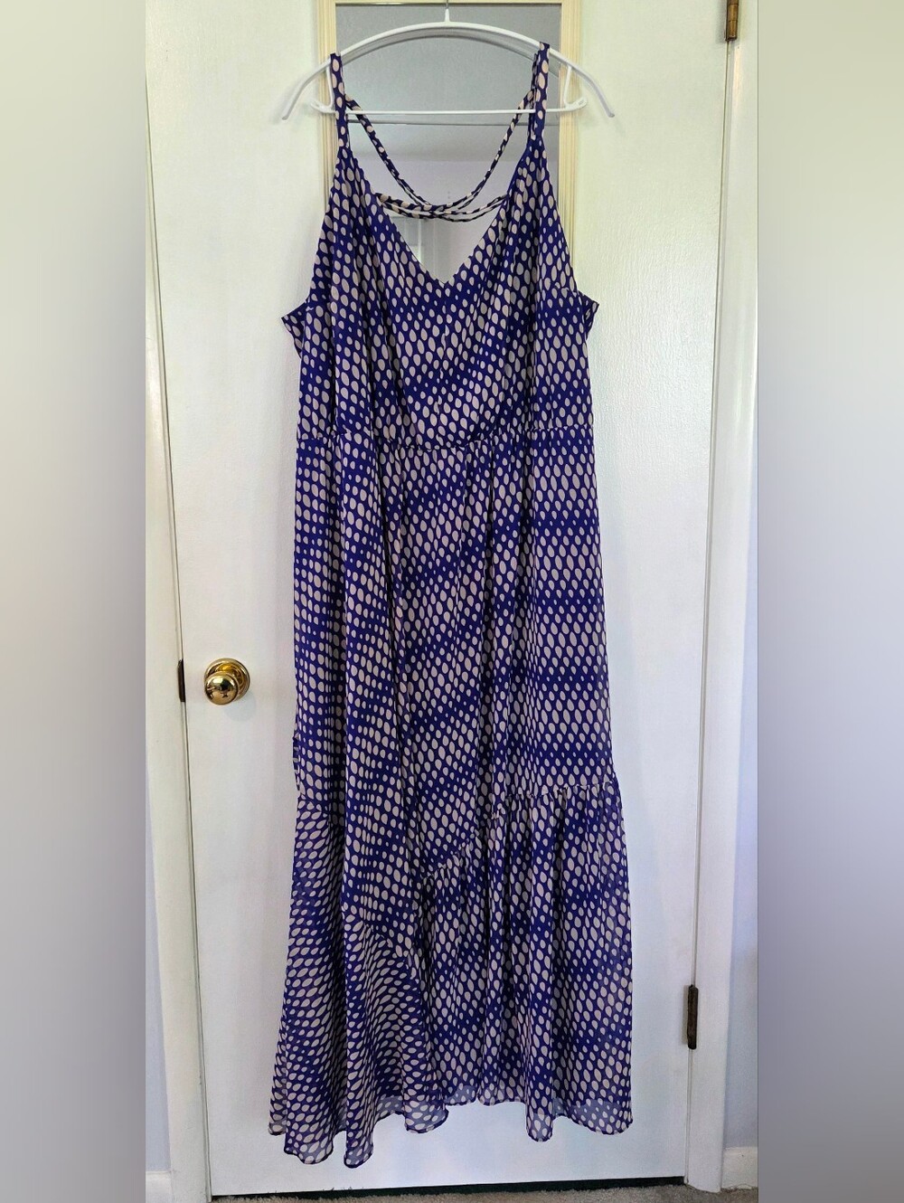 Lane Bryant Plus Size 26/28 Violet Blue and White Dot V-Neck Maxi w/Straps